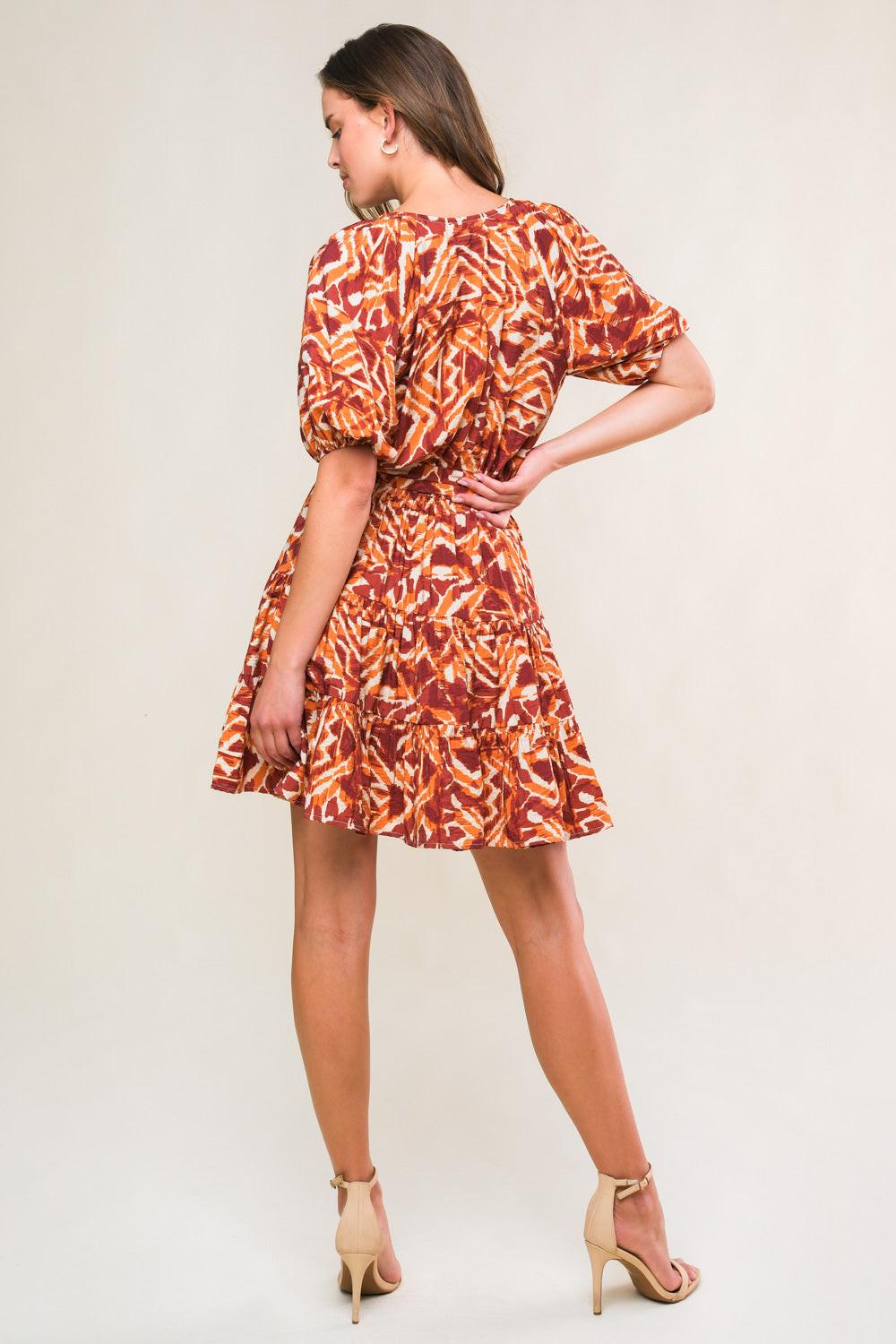 Flora Harmony Woven Mini Dress in ivory rust, view 6 — Soul Flow Apparel