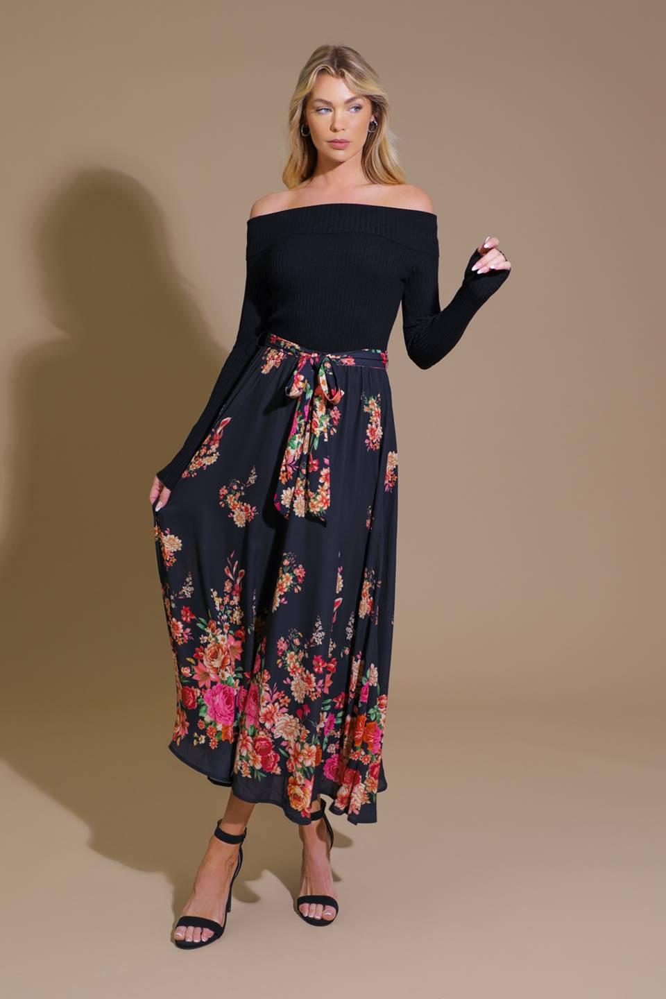Morning Song Sweater Woven Midi Dress in black, view 1 — Soul Flow Apparel