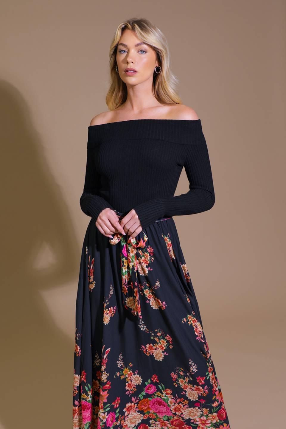 Morning Song Sweater Woven Midi Dress in black, view 4 — Soul Flow Apparel
