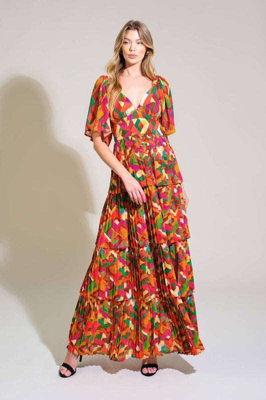 Coastal Dreams Woven Maxi Dress in orange green, view 1 — Soul Flow Apparel