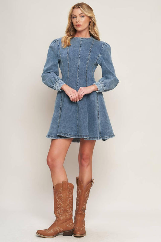 Your Sweetie Denim Mini Dress in blue acid, view 1 — Soul Flow Apparel