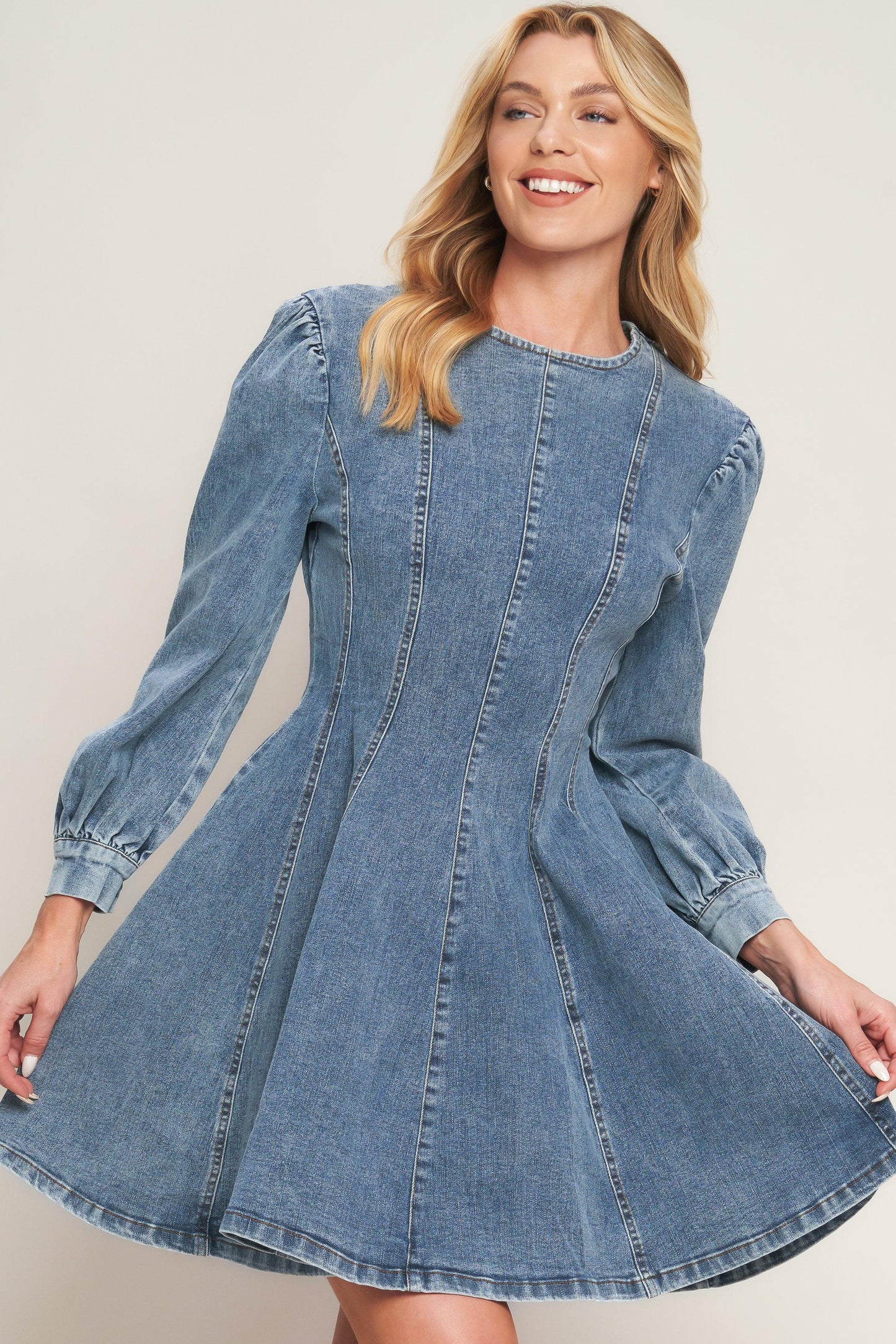 Your Sweetie Denim Mini Dress in blue acid, view 2 — Soul Flow Apparel