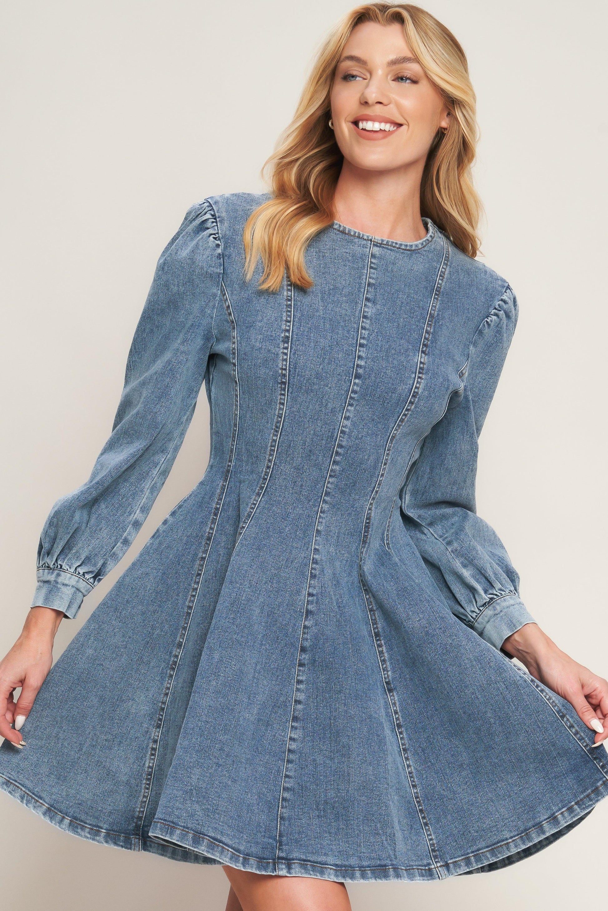 Your Sweetie Denim Mini Dress in blue acid, view 2 — Soul Flow Apparel