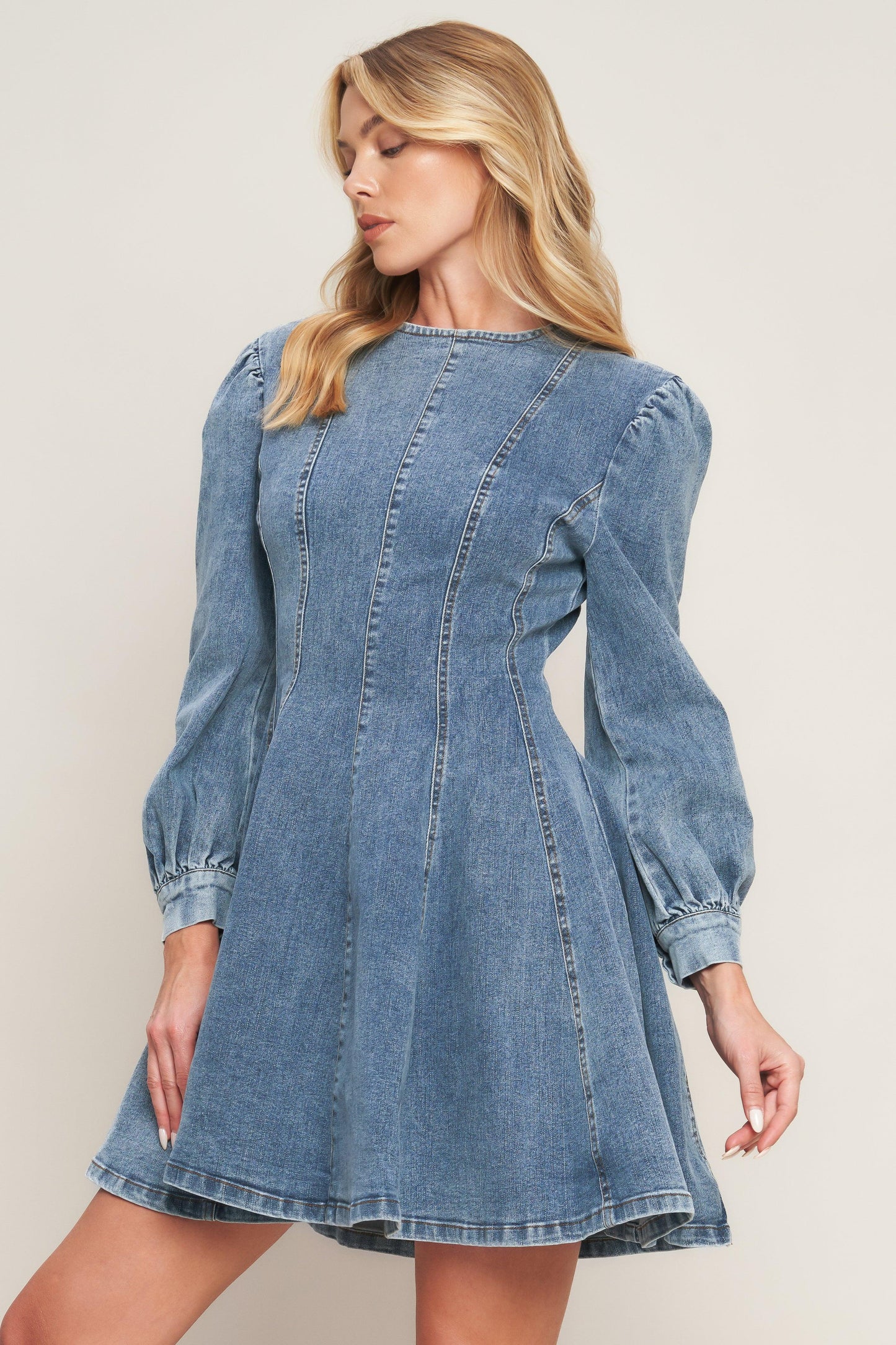Your Sweetie Denim Mini Dress in blue acid, view 3 — Soul Flow Apparel