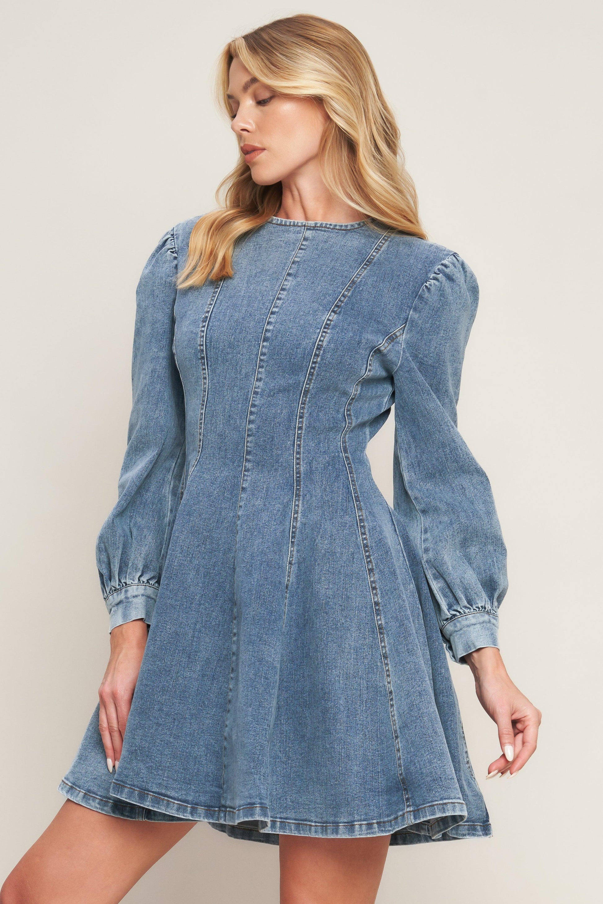 Your Sweetie Denim Mini Dress in blue acid, view 3 — Soul Flow Apparel