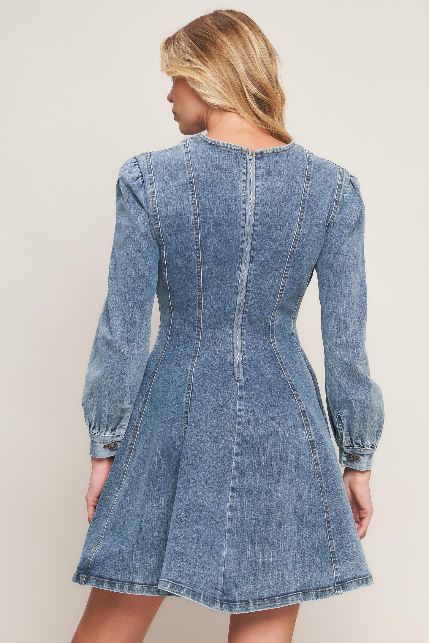 Your Sweetie Denim Mini Dress in blue acid, view 4 — Soul Flow Apparel