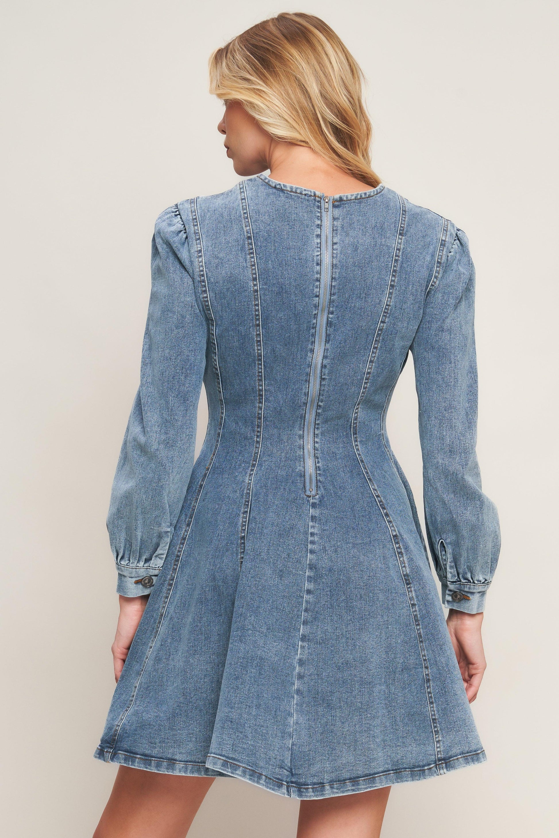 Your Sweetie Denim Mini Dress in blue acid, view 4 — Soul Flow Apparel