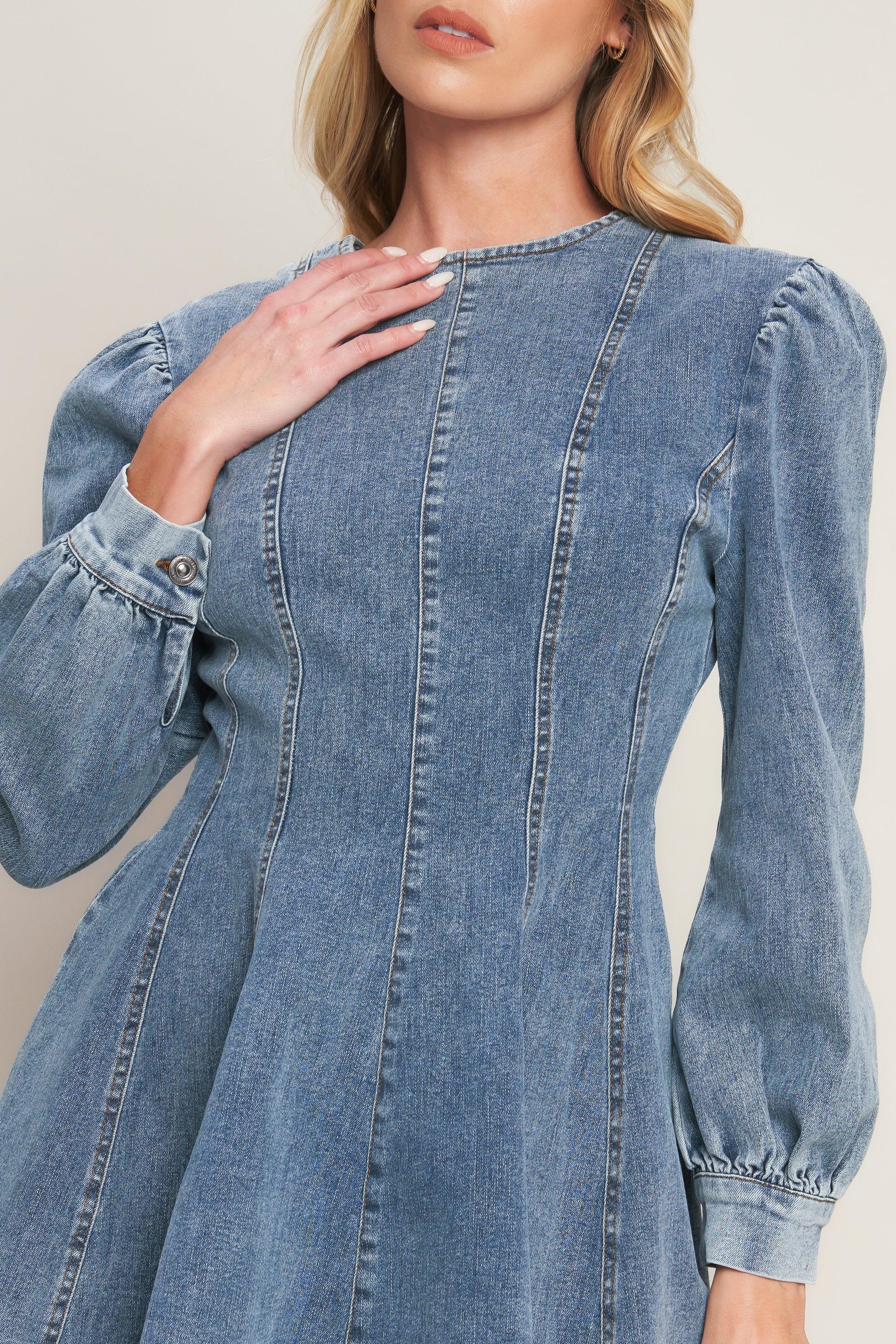 Your Sweetie Denim Mini Dress in blue acid, view 7 — Soul Flow Apparel