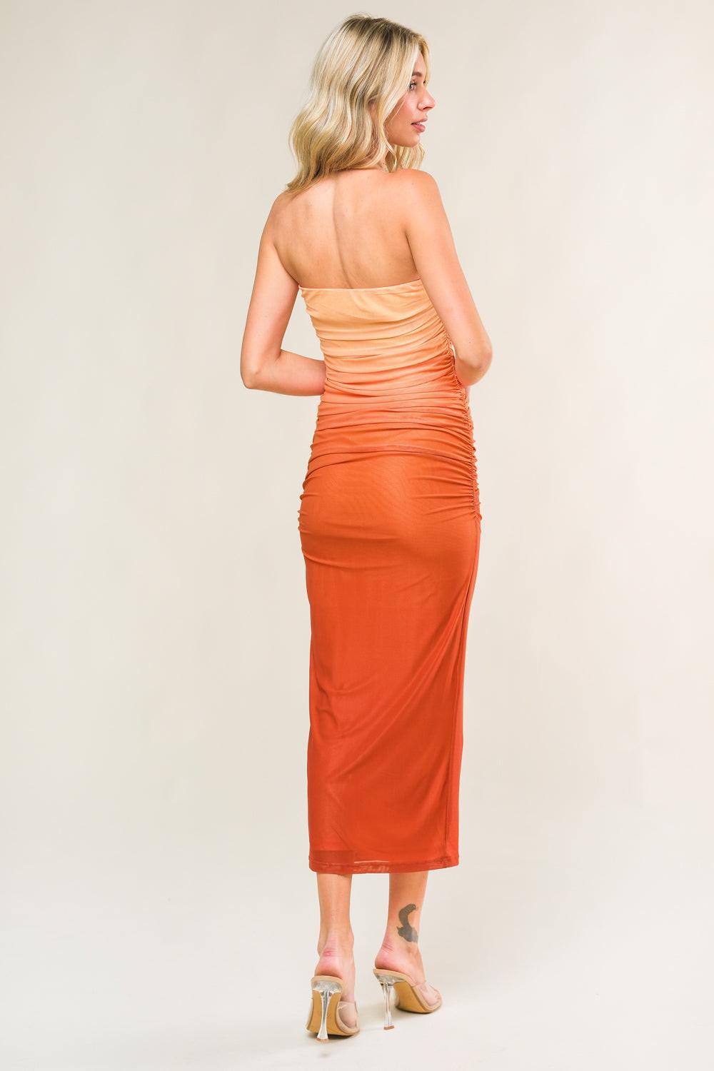 Not Your Average Mesh Midi Dress in rust, view 2 — Soul Flow Apparel
