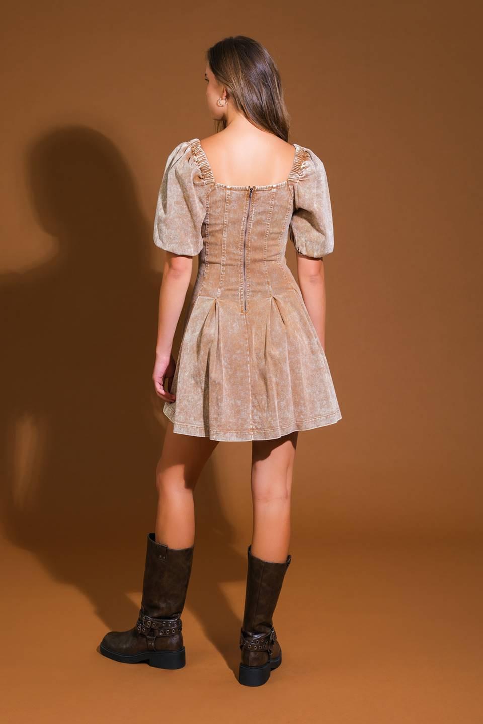 Urban Sophistication Twill Mini Dress in brown, view 2 — Soul Flow Apparel