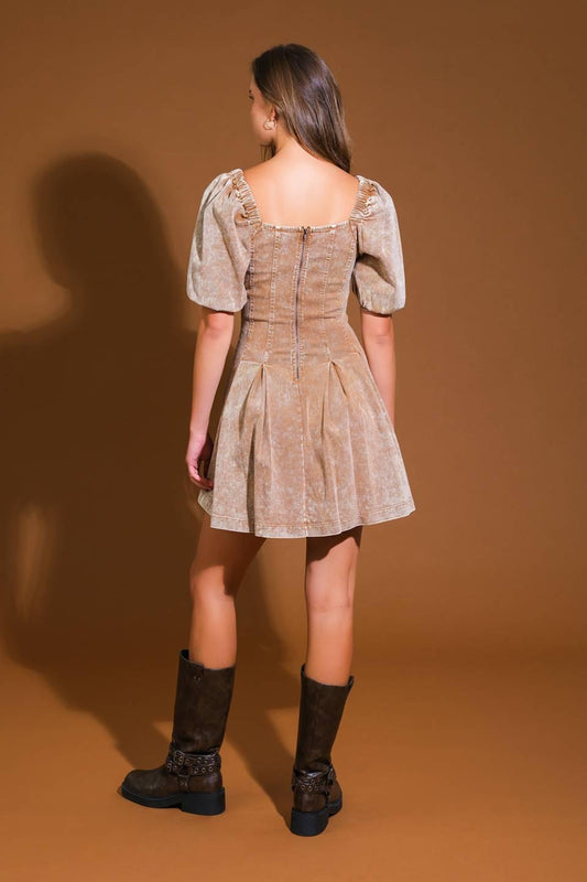 Urban Sophistication Twill Mini Dress in brown, view 2 — Soul Flow Apparel