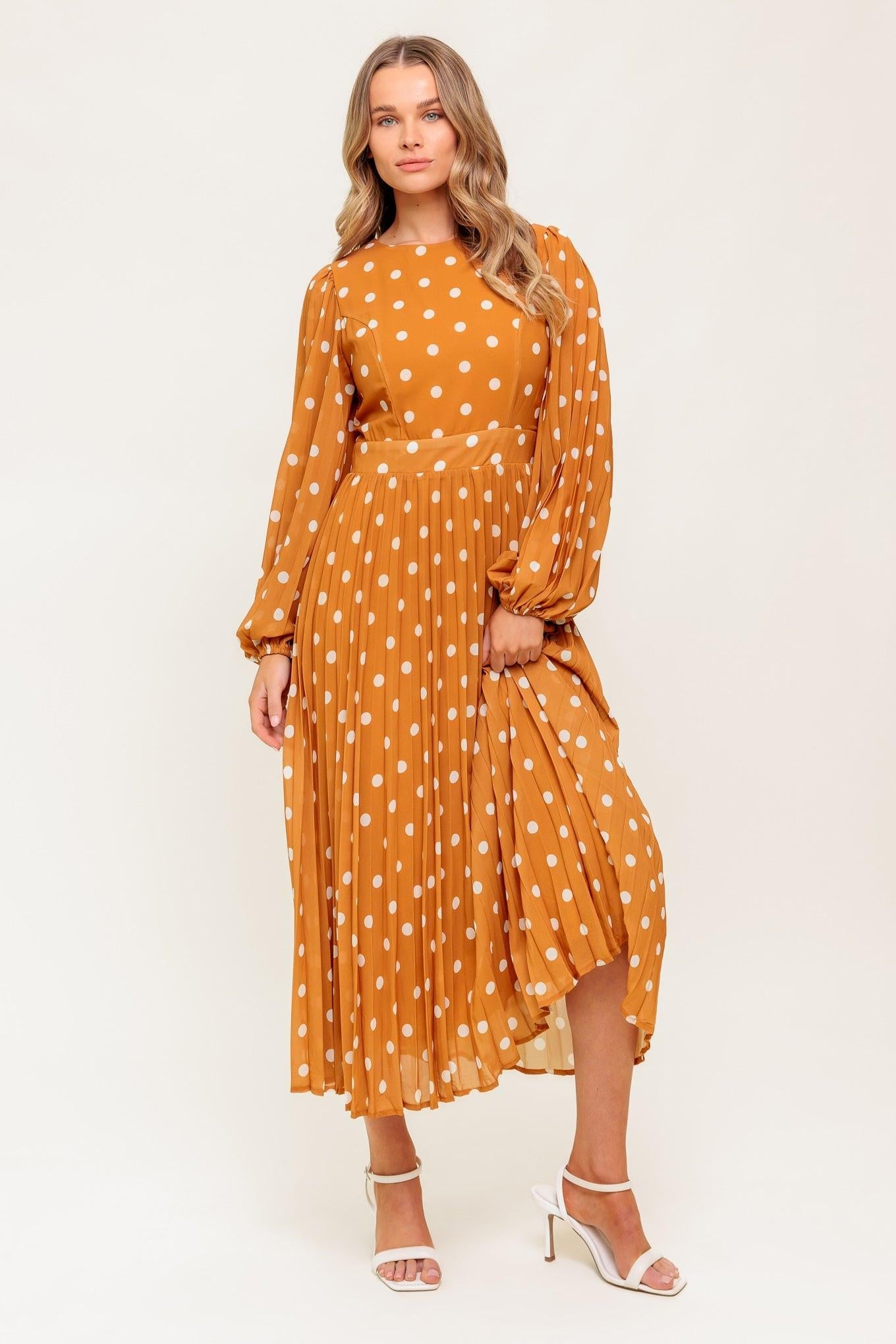 Moment Maker Woven Midi Dress in brown ivory, view 2 — Soul Flow Apparel