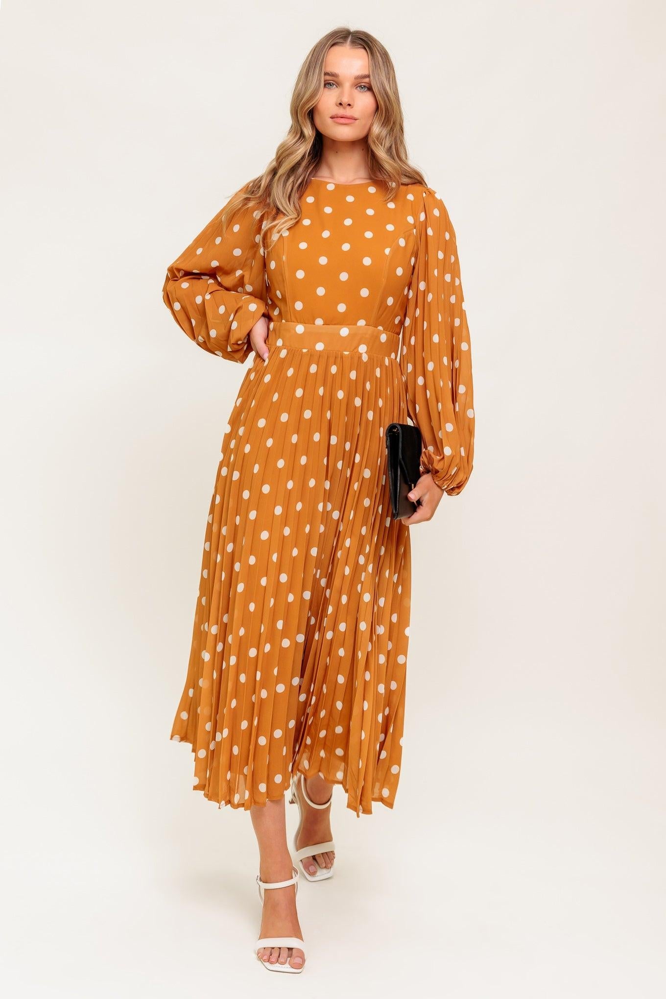 Moment Maker Woven Midi Dress in brown ivory, view 6 — Soul Flow Apparel
