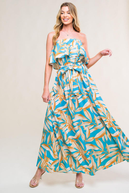 Blossom in Time Woven Midi Dress in turquoise, view 1 — Soul Flow Apparel