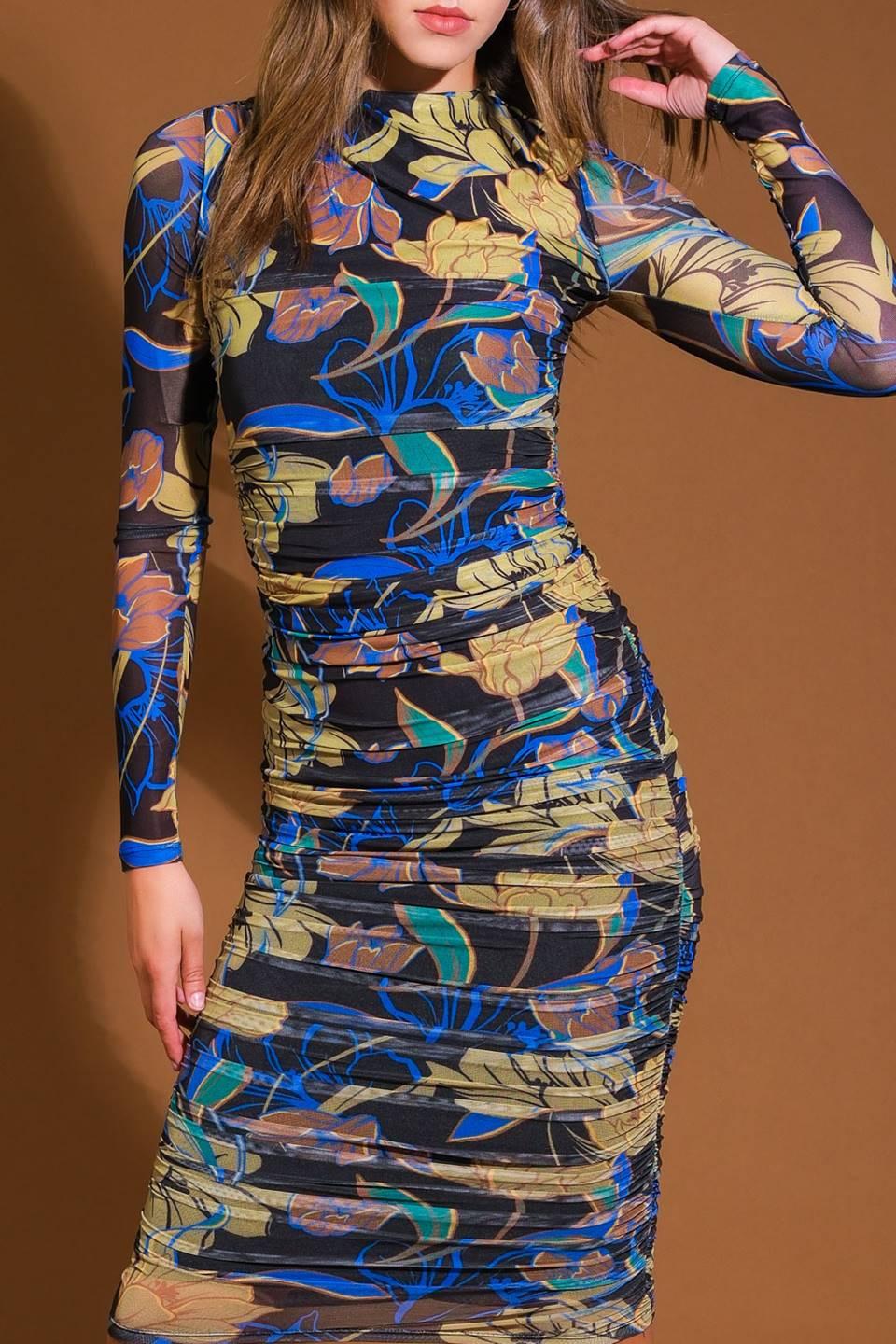 Garden Bloom Woven Midi Dress in black, view 4 — Soul Flow Apparel