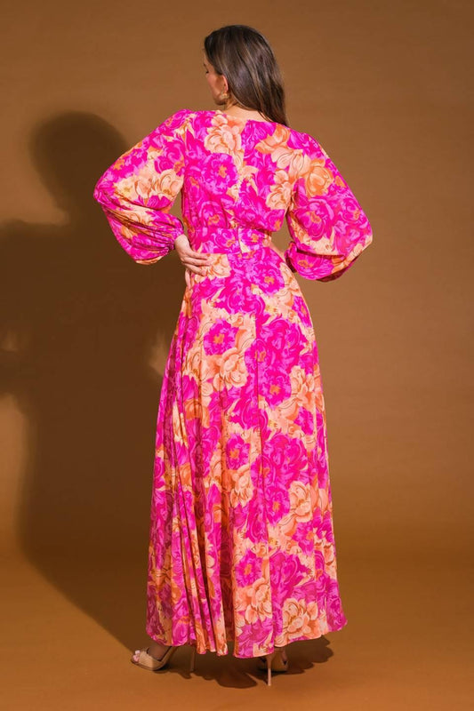 Cunningham Florals Woven Maxi Dress in rust magenta, view 2 — Soul Flow Apparel