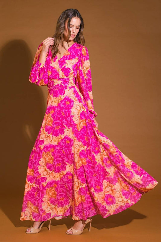 Cunningham Florals Woven Maxi Dress in rust magenta, view 5 — Soul Flow Apparel