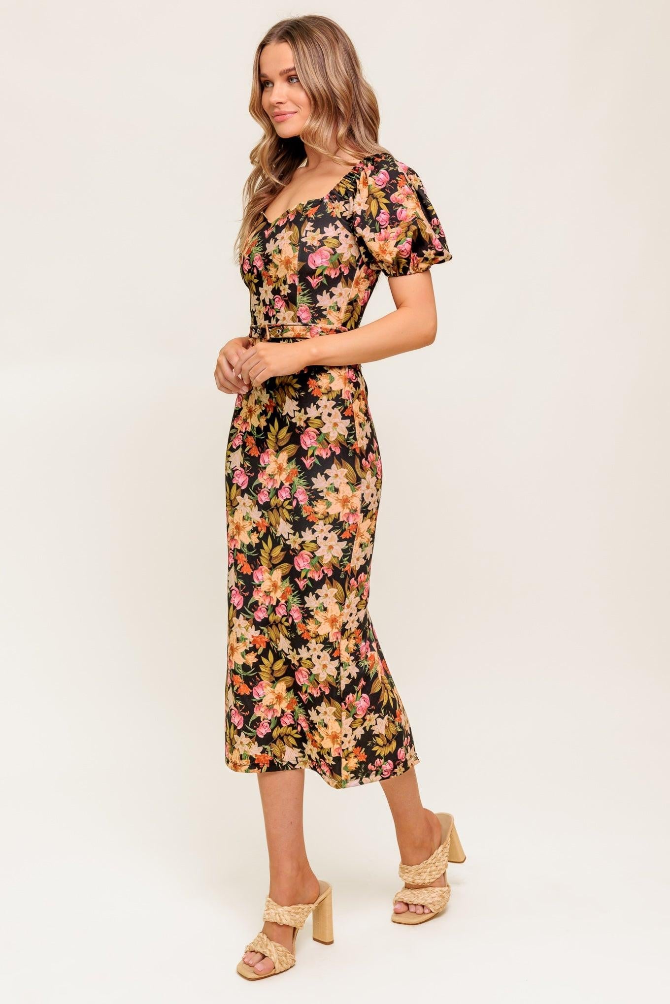 Sweet At Heart Woven Midi Dress in black, view 6 — Soul Flow Apparel