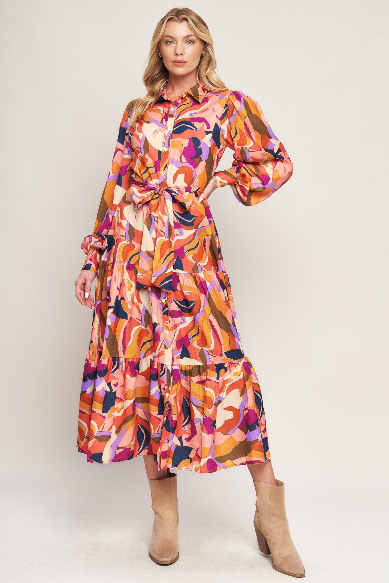 Rosewood Romance Woven Midi Dress in peach rust, view 1 — Soul Flow Apparel