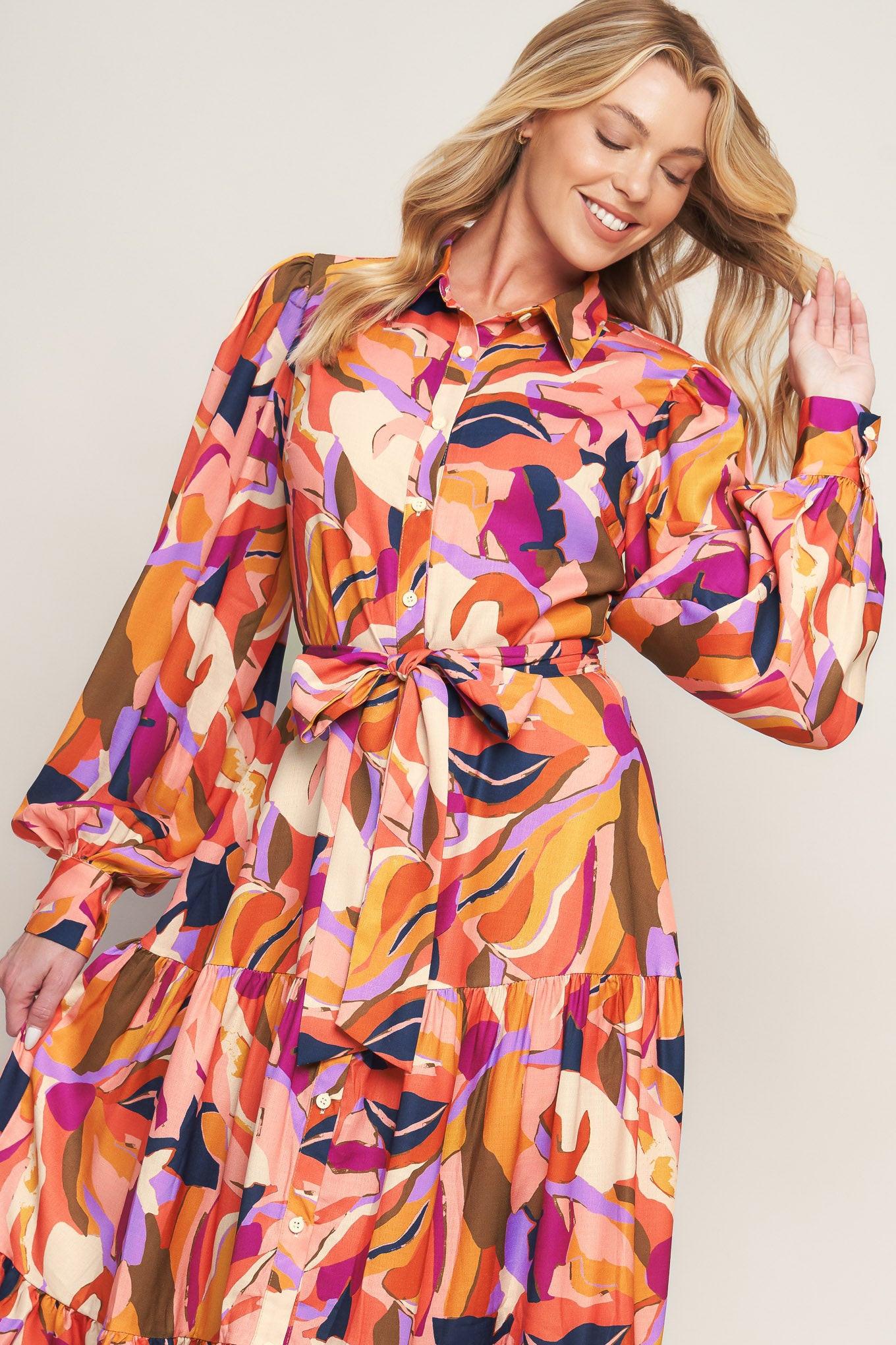Rosewood Romance Woven Midi Dress in peach rust, view 3 — Soul Flow Apparel