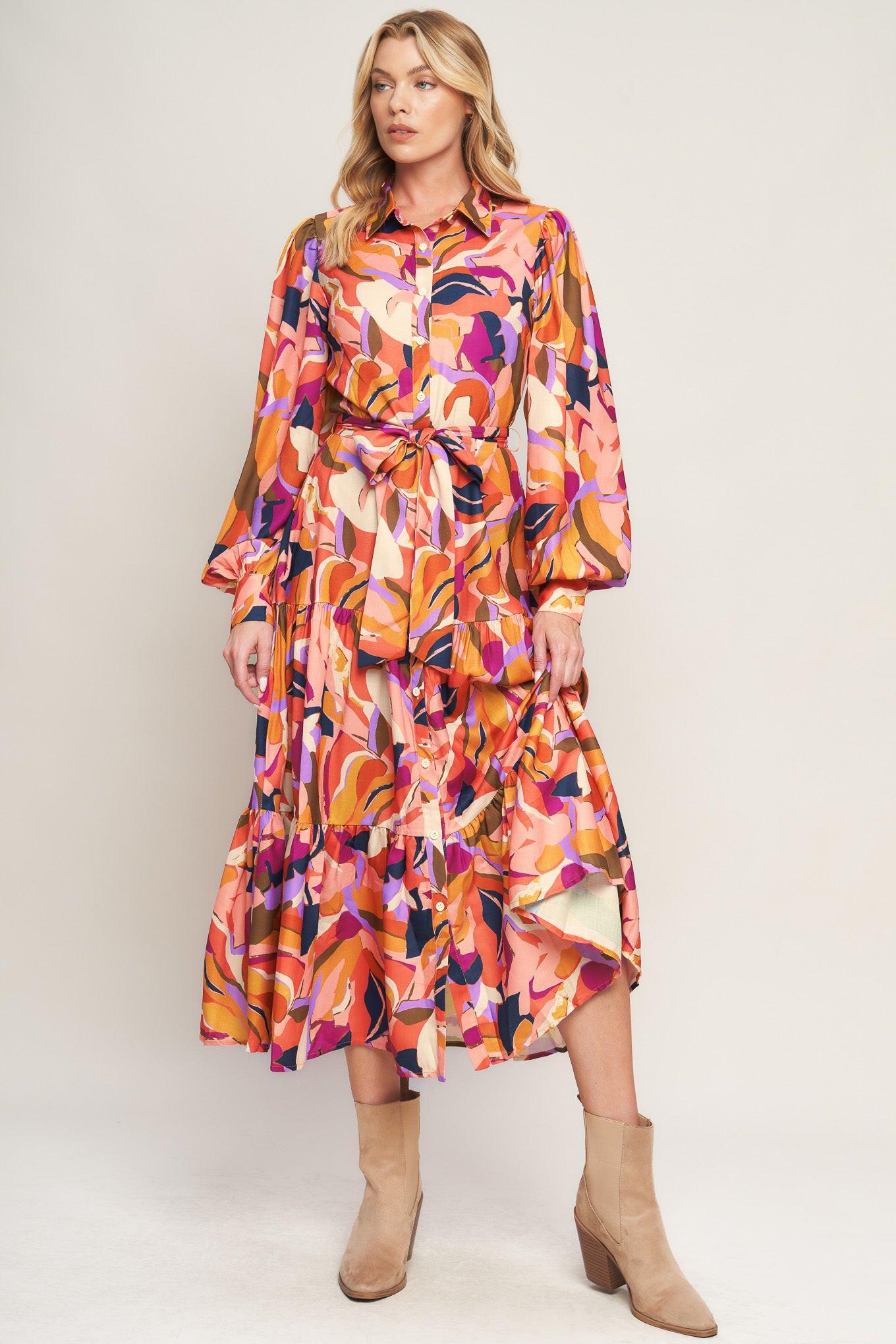 Rosewood Romance Woven Midi Dress in peach rust, view 4 — Soul Flow Apparel