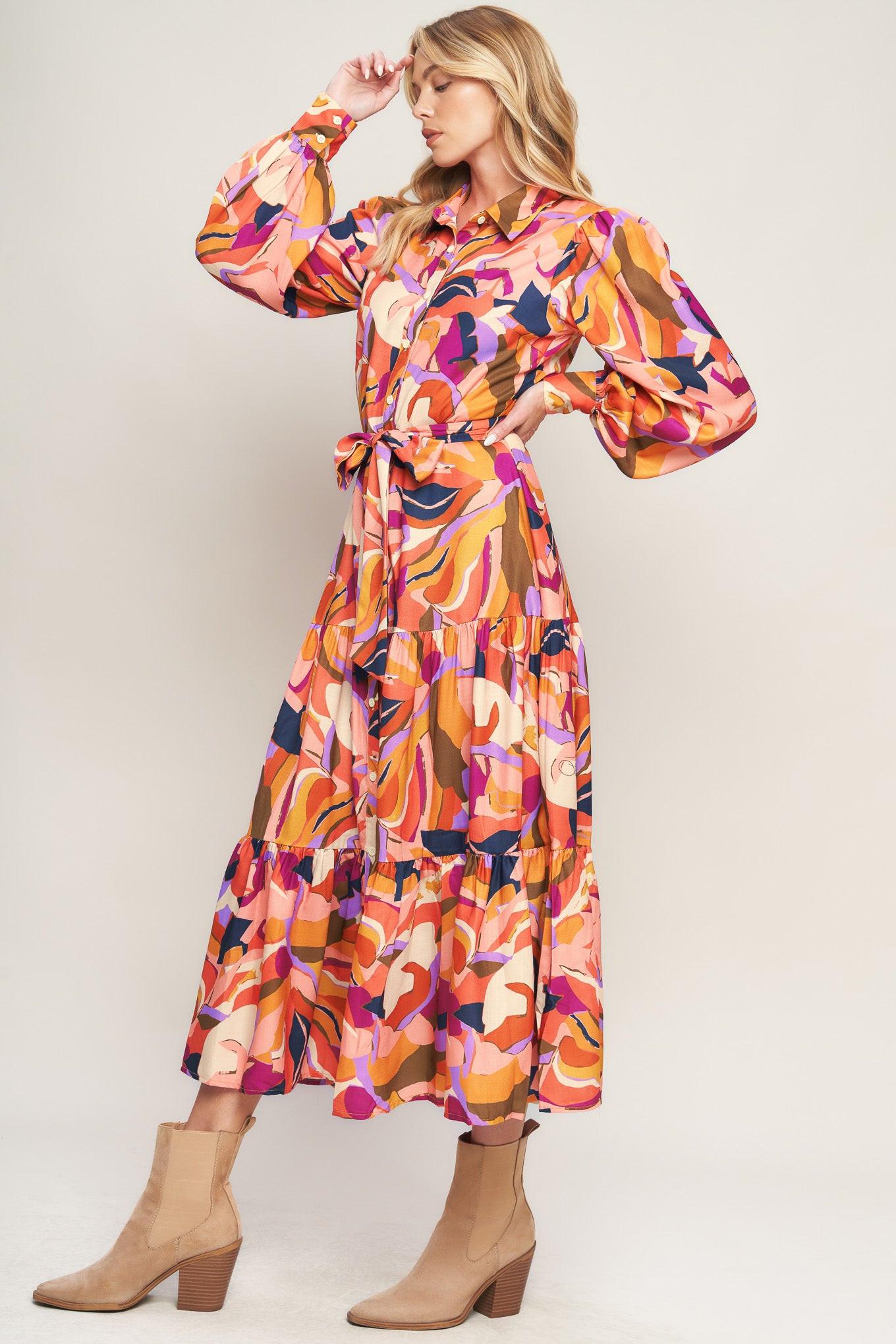 Rosewood Romance Woven Midi Dress in peach rust, view 5 — Soul Flow Apparel