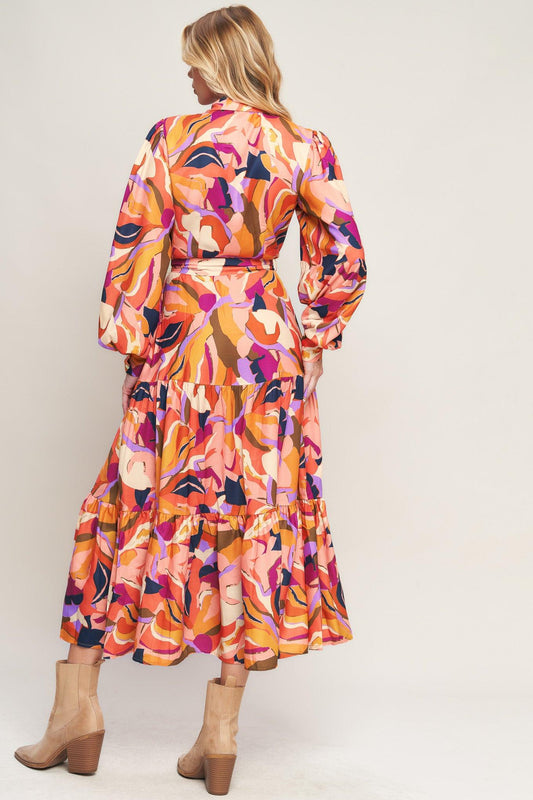 Rosewood Romance Woven Midi Dress in peach rust, view 6 — Soul Flow Apparel