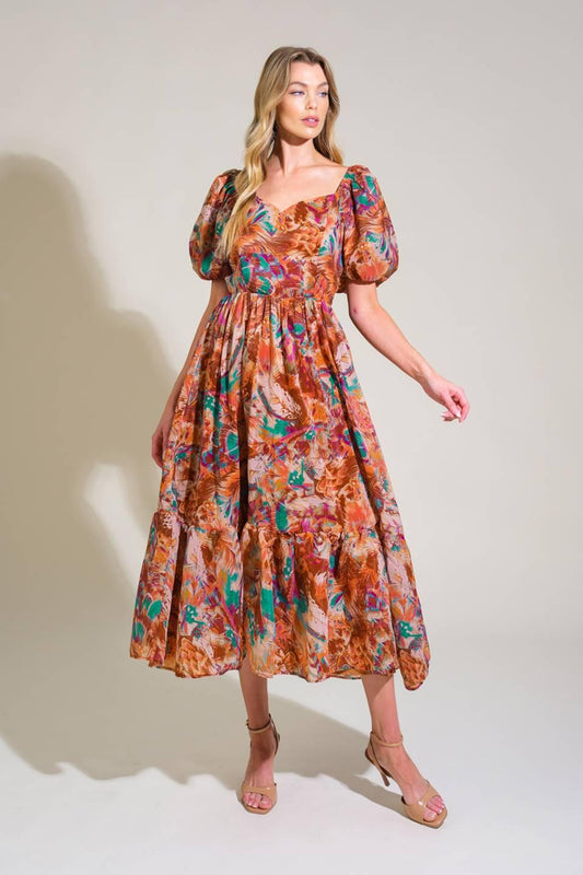 Bring Us Back Woven Midi Dress in brown turquoise, view 1 — Soul Flow Apparel