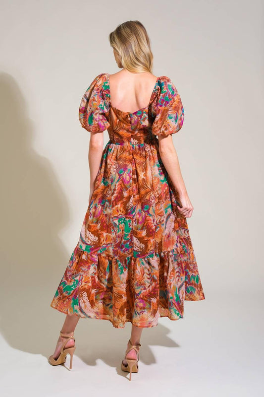 Bring Us Back Woven Midi Dress in brown turquoise, view 2 — Soul Flow Apparel