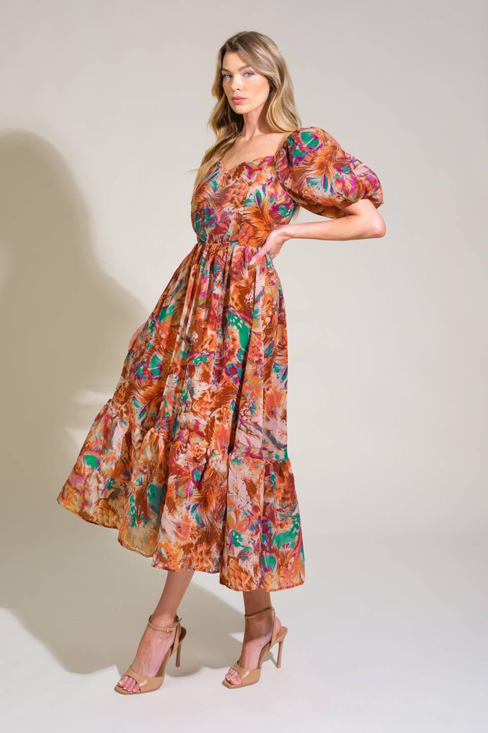 Bring Us Back Woven Midi Dress in brown turquoise, view 3 — Soul Flow Apparel
