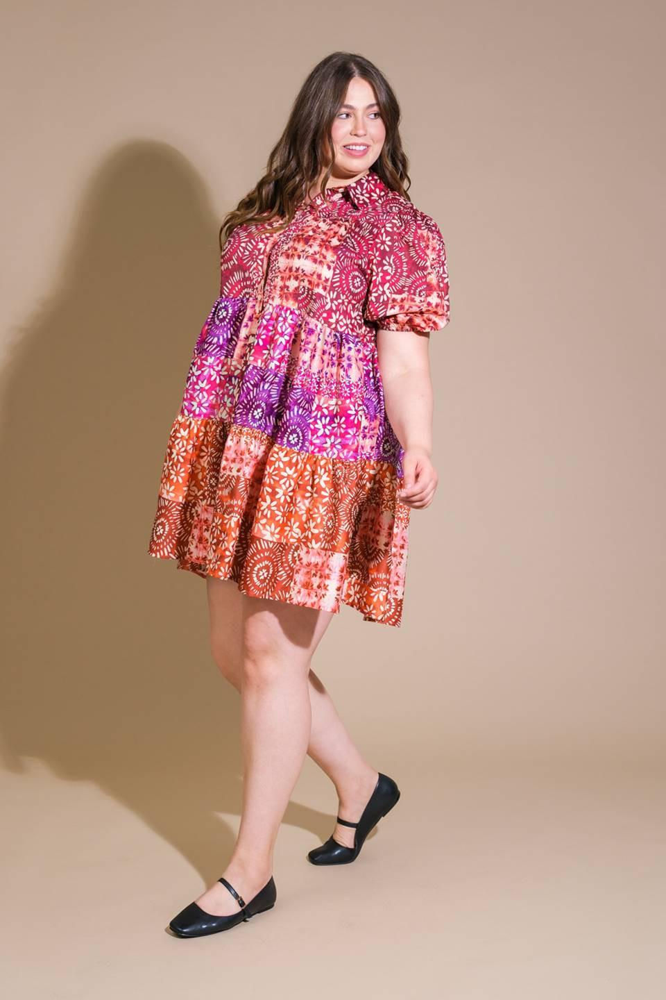 Keep It Interesting Woven Mini Dress in burgundy rust, view 3 — Soul Flow Apparel