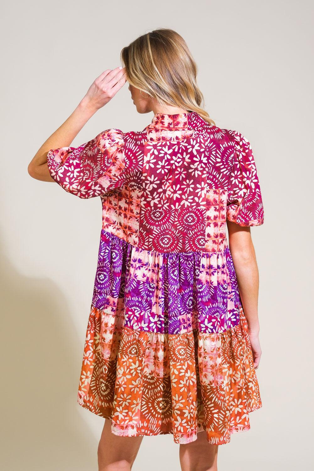 Keep It Interesting Woven Mini Dress in burgundy rust, view 2 — Soul Flow Apparel