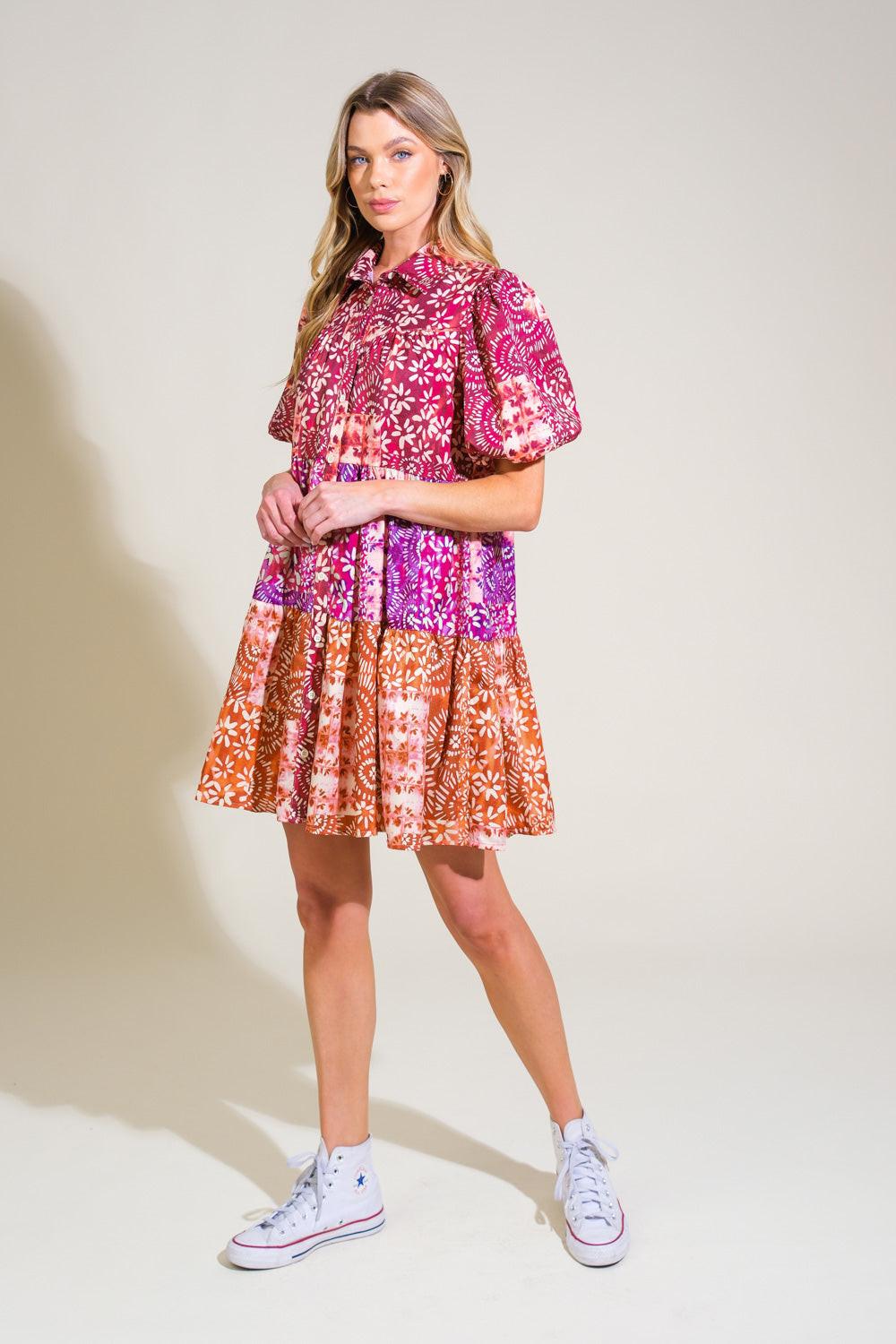 Keep It Interesting Woven Mini Dress in burgundy rust, view 3 — Soul Flow Apparel