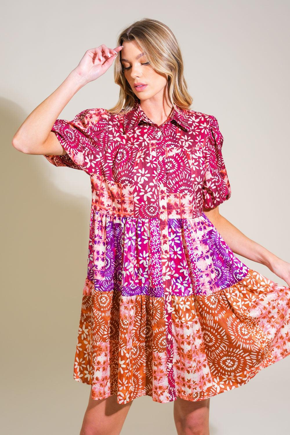 Keep It Interesting Woven Mini Dress in burgundy rust, view 4 — Soul Flow Apparel