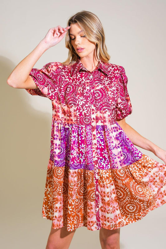 Keep It Interesting Woven Mini Dress in burgundy rust, view 4 — Soul Flow Apparel