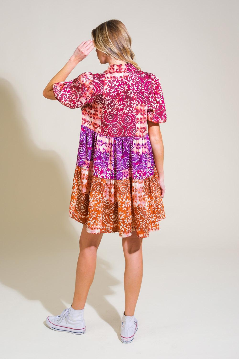 Keep It Interesting Woven Mini Dress in burgundy rust, view 6 — Soul Flow Apparel