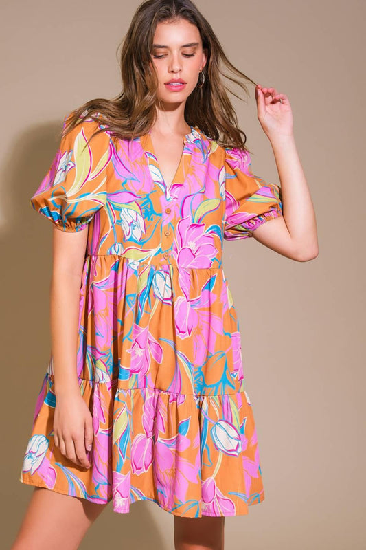 Momentous Cuteness Woven Mini Dress in camel, view 4 — Soul Flow Apparel