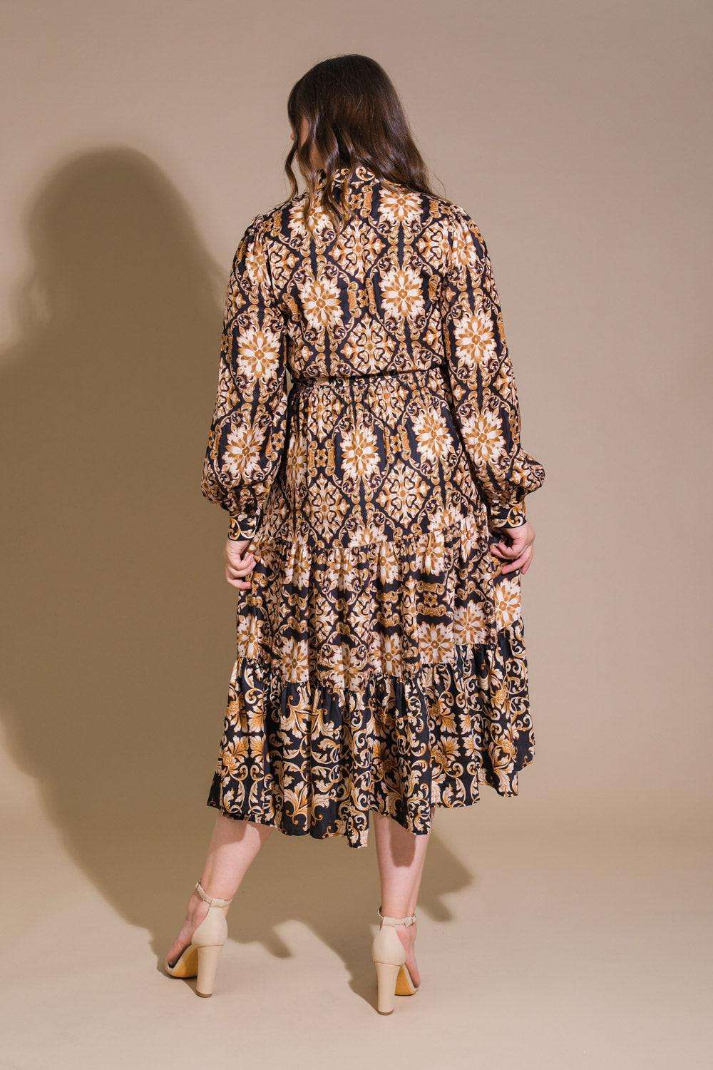 Celestial Beauty Woven Midi Dress in black, view 2 — Soul Flow Apparel