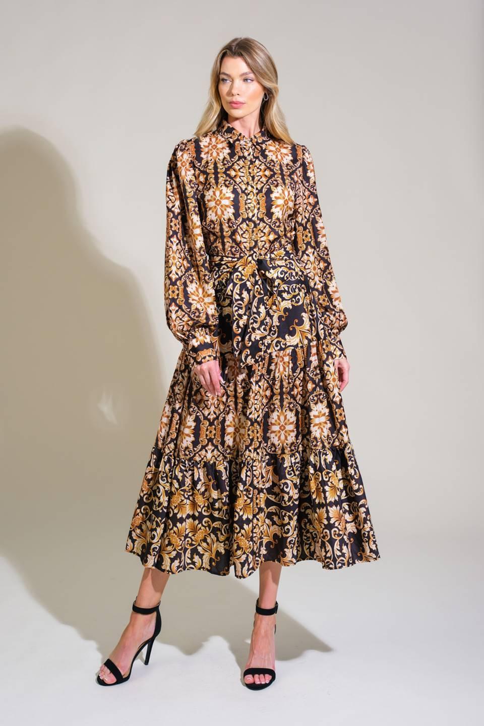 Celestial Beauty Woven Midi Dress in black, view 1 — Soul Flow Apparel