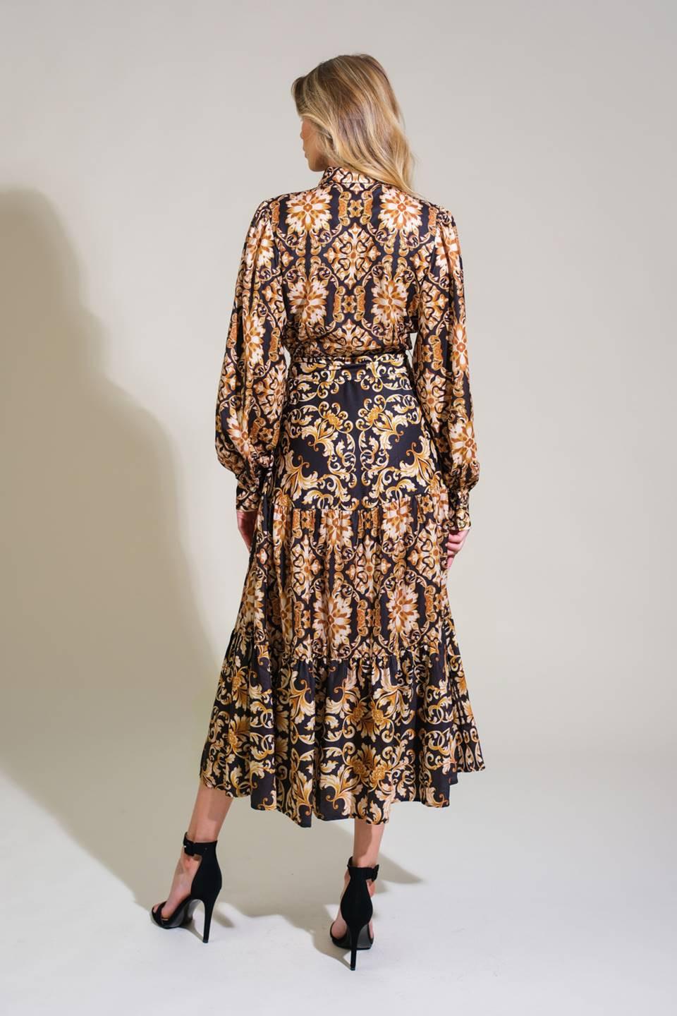 Celestial Beauty Woven Midi Dress in black, view 2 — Soul Flow Apparel