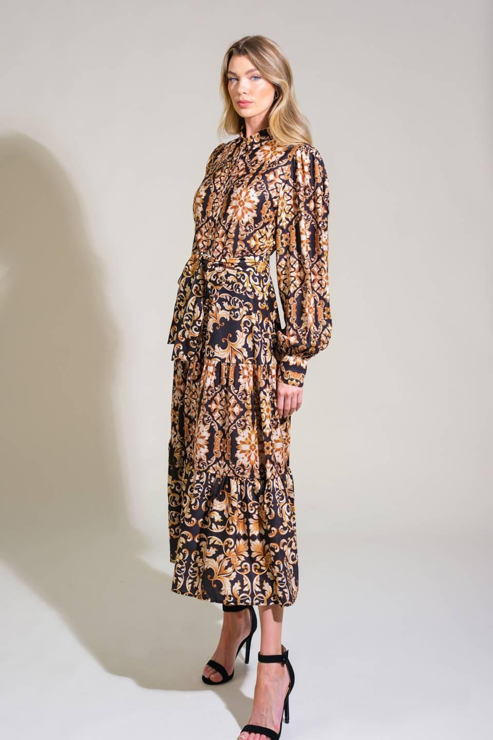 Celestial Beauty Woven Midi Dress in black, view 3 — Soul Flow Apparel