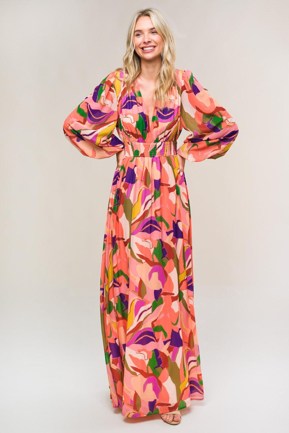 Over and Over Woven Maxi Dress in peach, view 1 — Soul Flow Apparel