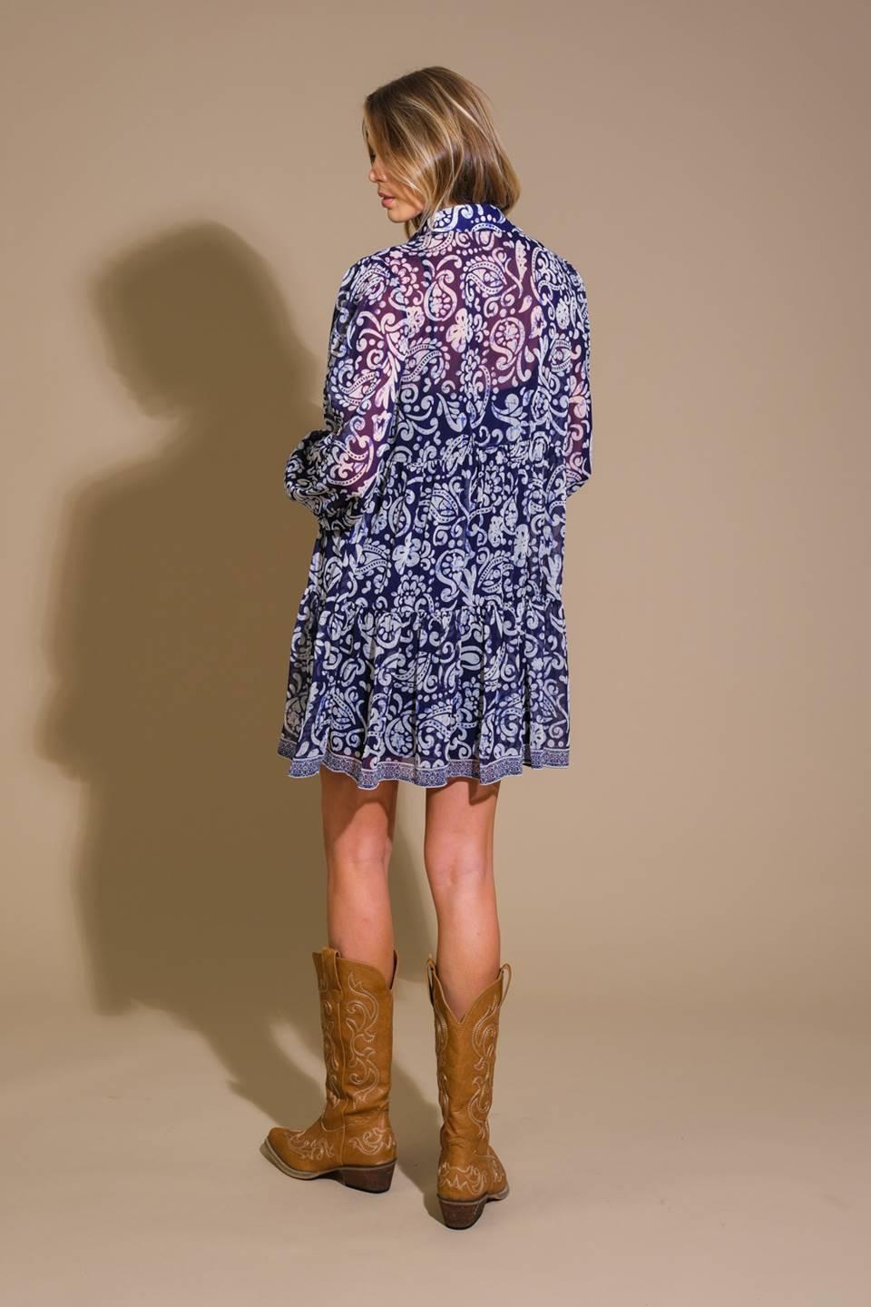 Stick to the Plan Woven Mini Dress in navy ivory, view 2 — Soul Flow Apparel