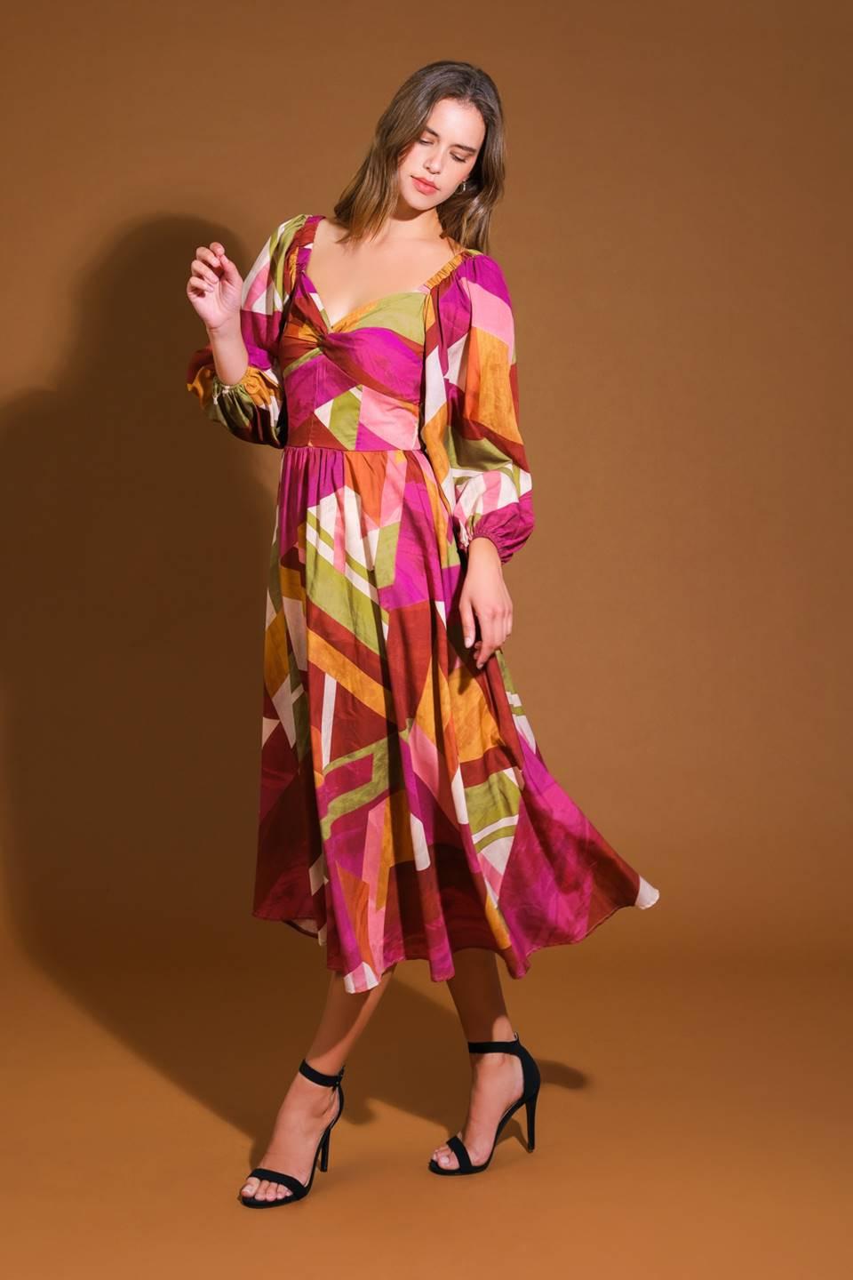 Floral Cascade Woven Mini Dress in burgundy green, view 3 — Soul Flow Apparel