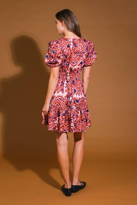 Exceptional Status Woven Mini Dress in brown navy, view 2 — Soul Flow Apparel