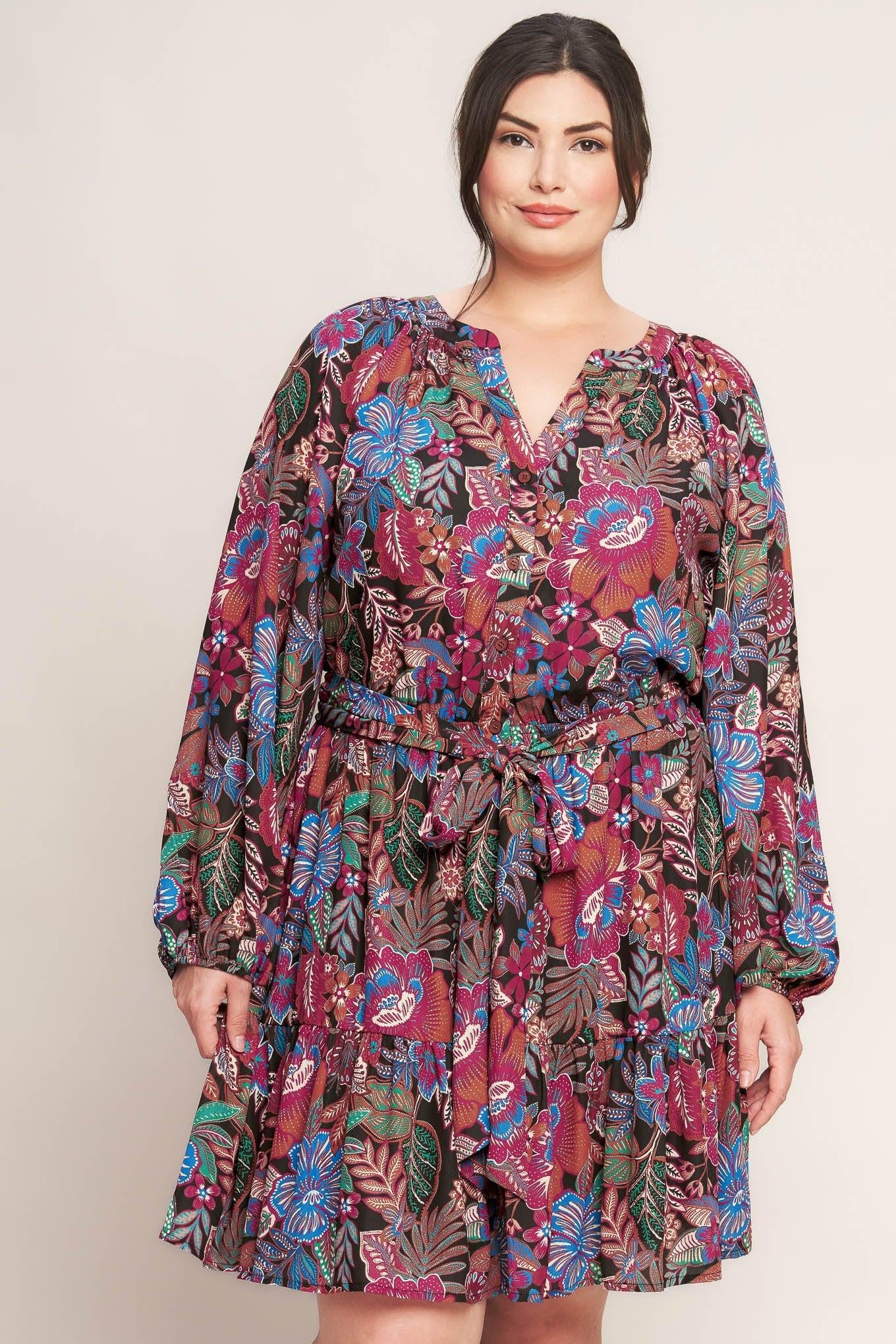 Floral Bliss Woven Mini Dress in black, view 1 — Soul Flow Apparel