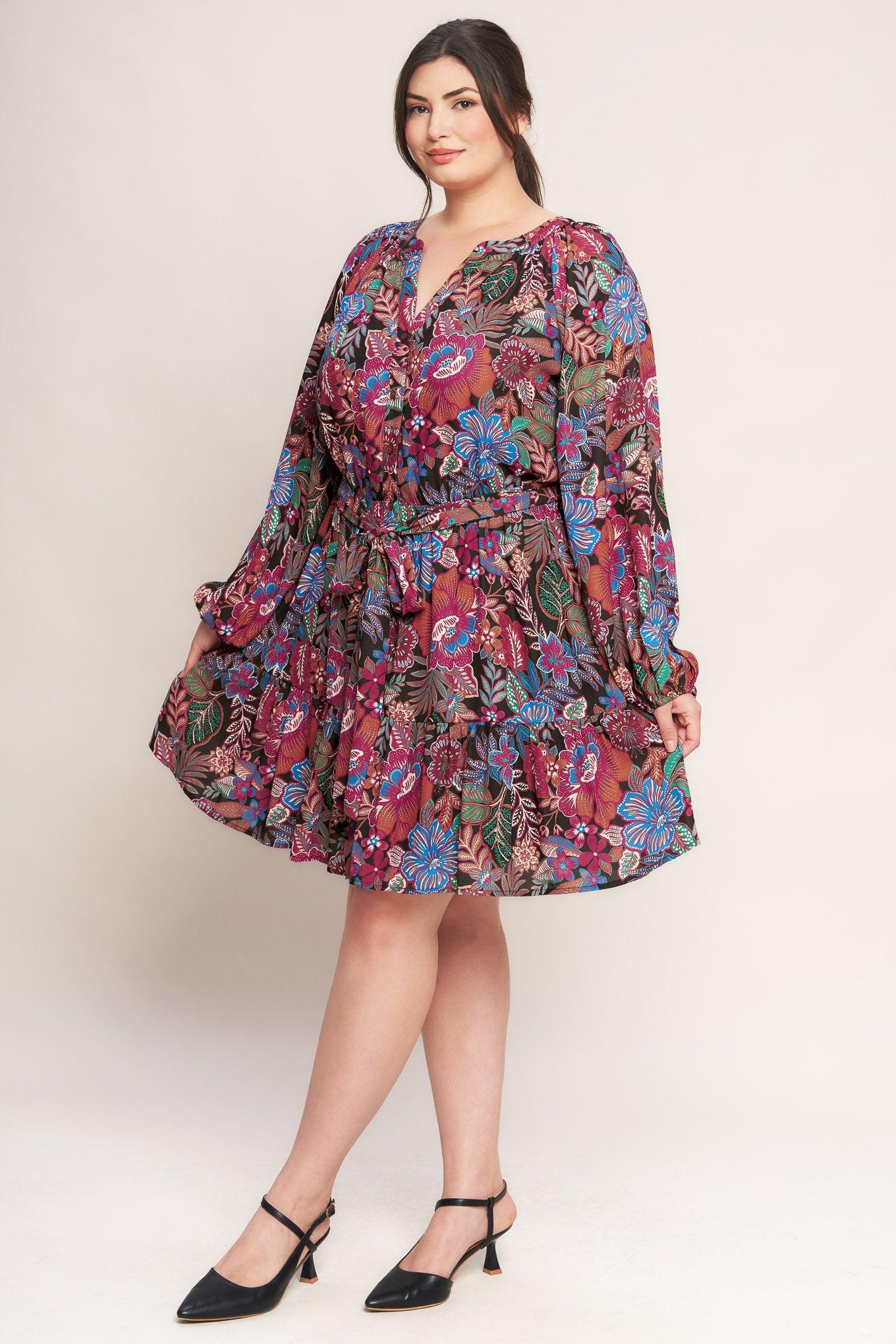 Floral Bliss Woven Mini Dress in black, view 3 — Soul Flow Apparel