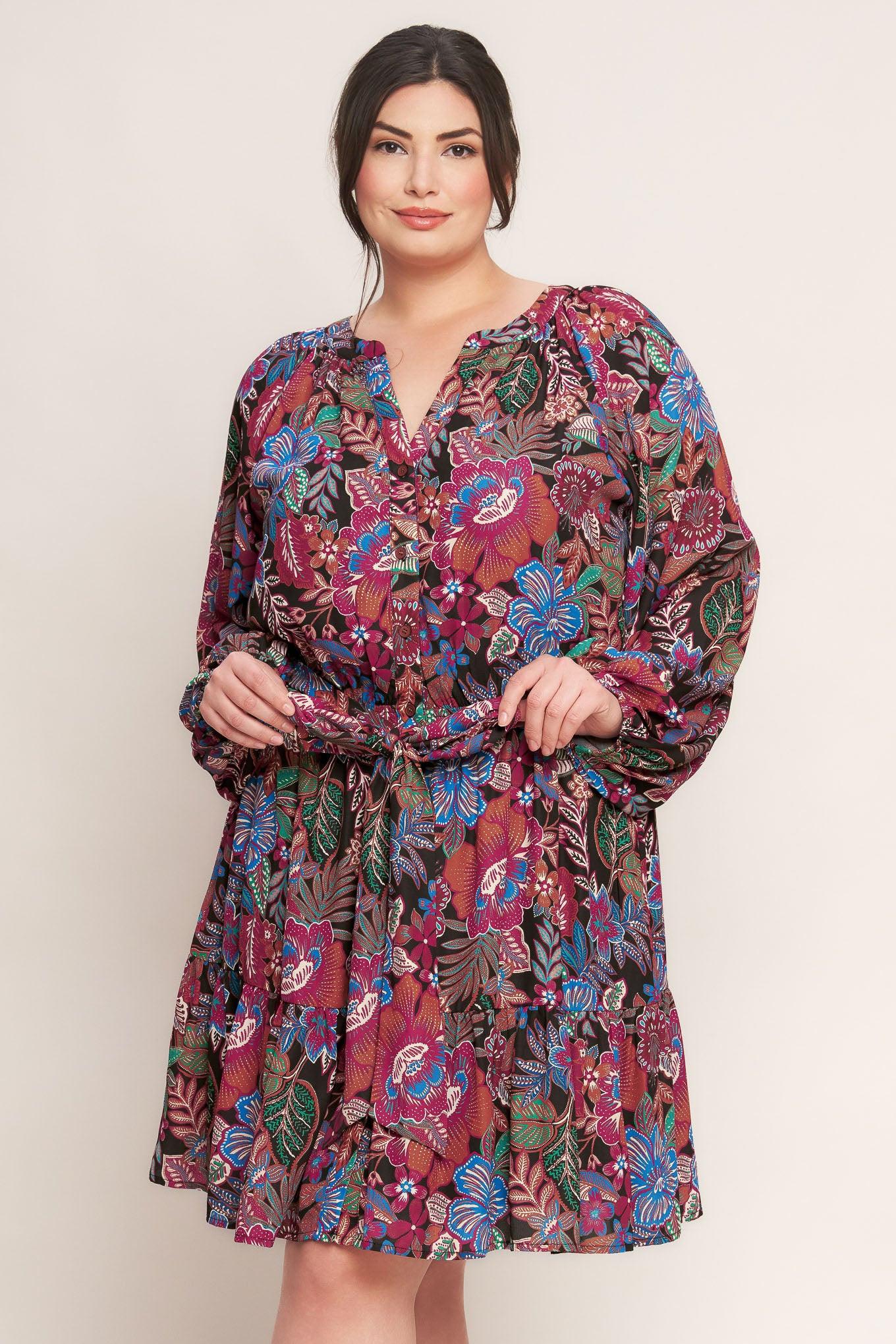 Floral Bliss Woven Mini Dress in black, view 4 — Soul Flow Apparel