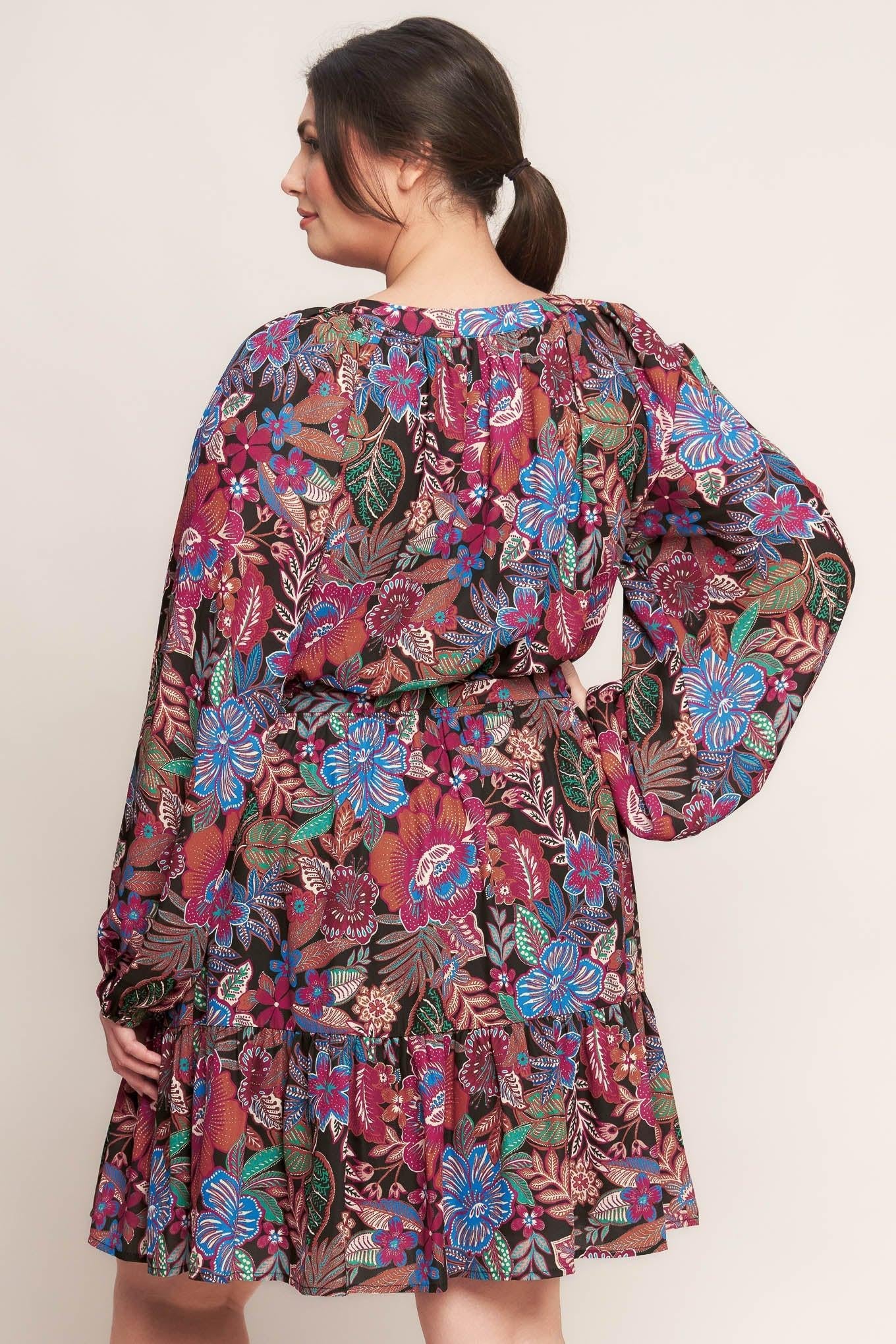 Floral Bliss Woven Mini Dress in black, view 5 — Soul Flow Apparel