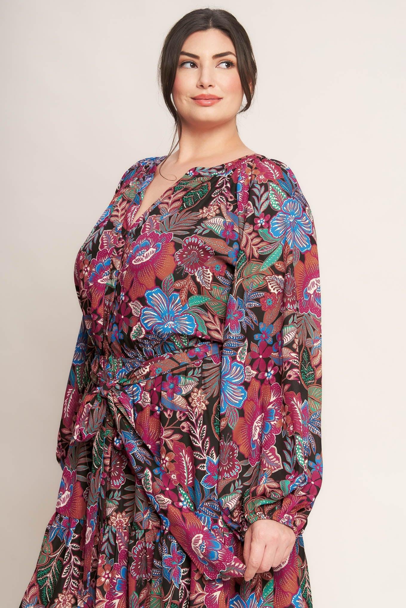 Floral Bliss Woven Mini Dress in black, view 6 — Soul Flow Apparel